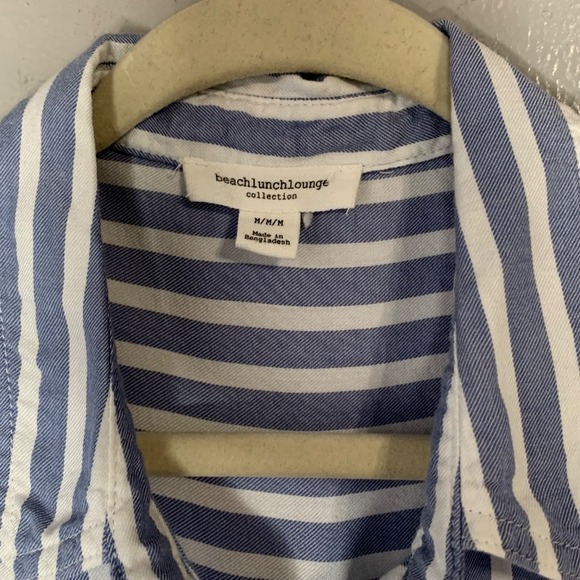 BeachLunchLounge Arielle Stripe Long Sleeve Lyocell Blend Button-Up Shirt Size M - Picture 3 of 10